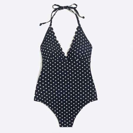 Scalloped plunge v-neck one-piece swimsuit