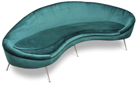 ICO PARISI Aqua Green Velvet Comma Sofa