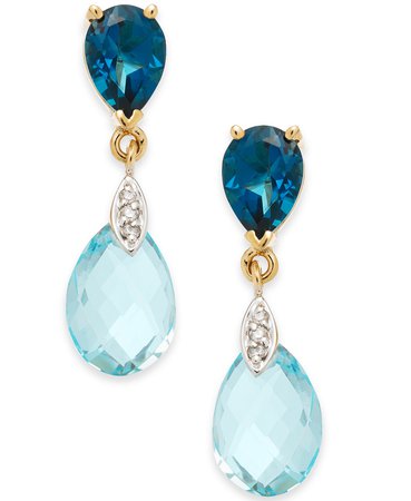 Macy's 14k Gold Blue Topaz & Diamond Accent Drop Earrings