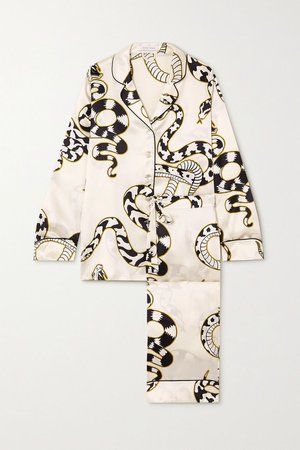 Ivory Lila printed silk-satin pajama set | Olivia von Halle | NET-A-PORTER