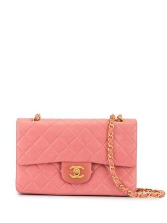 Pink Chanel Pre-Owned Double Flap Chain Shoulder Bag | Farfetch.com