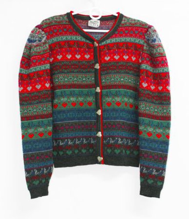 Vintage Dirndl Trachten Bavarian Christmas Cardigan Sweater Wool Knit Jacket S | eBay
