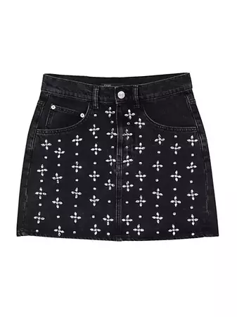 Shop Maje Short Denim Skirt With Rhinestones | Saks Fifth Avenue