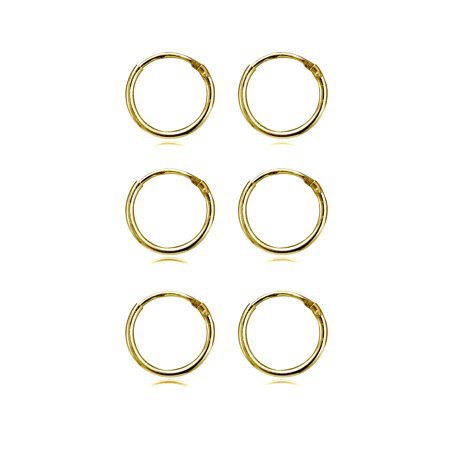 ONLINE - 3 Pair Set Small 10mm Endless Hoop Earrings in Gold Flash 925 Silver - Walmart.com gold