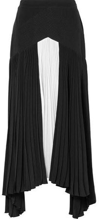 Asymmetric Pleated Two-tone Silk Crepe De Chine Maxi Skirt - Black