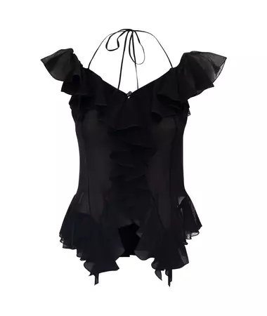 Blumarine Black Blouse With Ruffles And Wide Neckline In Silk And Cotton Woman | italist, ALWAYS LIKE A SALE