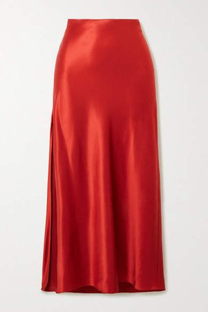 Silk-satin Midi Skirt - Red