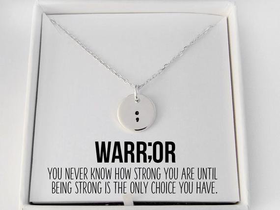 Semicolon Necklace Warrior Necklace Mental Health Jewelry | Etsy