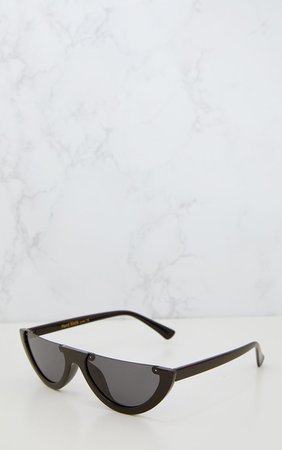 Black Rounded Half Frame Retro Sunglasses | PrettyLittleThing