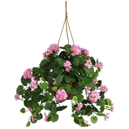 Nearly Natural Silk Geranium Hanging Basket-6609-PK - The Home Depot