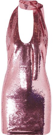 Sequined Stretch-chiffon Mini Dress - Pink