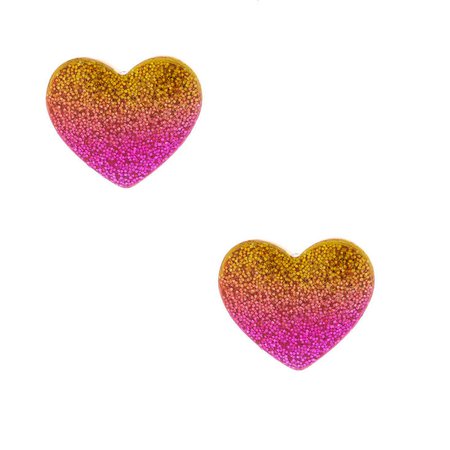 Ombre Glitter Heart Stud Earrings - Pink | Claire's US