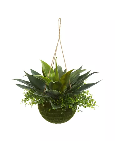 Nearly Natural Agave and Maiden Hair Artificial Plant in Hanging Basket