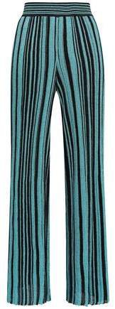 Striped Metallic Crochet-knit Wide-leg Pants