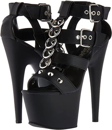 (Black Leather) Pleaser Women's ADORE-758 Sandal, Black Faux Leather/Black Matte, 7 M US | Sandals