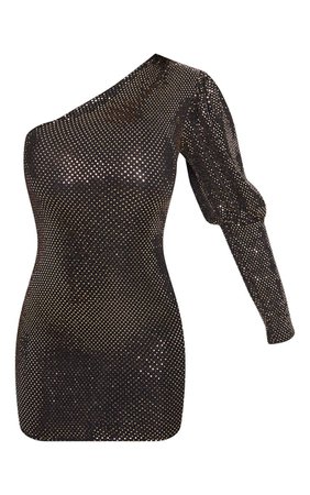 Gold Sequin Glitter One Shoulder Bodycon Mini Dress | PrettyLittleThing USA