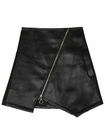 Black High Waist Zip Front Leather Look Mini Skirt | Choies