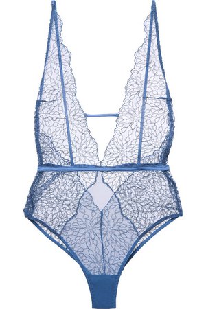 Coco de Mer | Lazuli embroidered silk-blend mesh bodysuit | NET-A-PORTER.COM