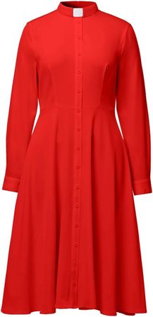 FAD-4U Church Clergy Dress for Women Long Sleeve Rows Buttons A Line Dress with Tab Collar at Amazon Women’s Clothing store