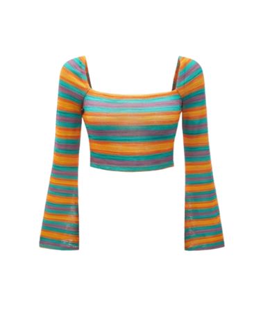 multicolor striped bell sleeve crop top