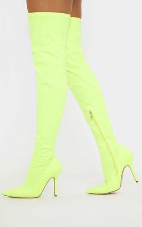 neon yellow thigh high heels