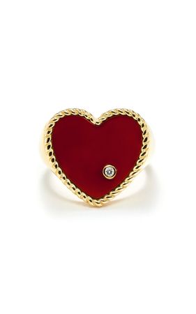 9k Yellow Gold Red Agate Heart Signet Ring By Yvonne Leon | Moda Operandi