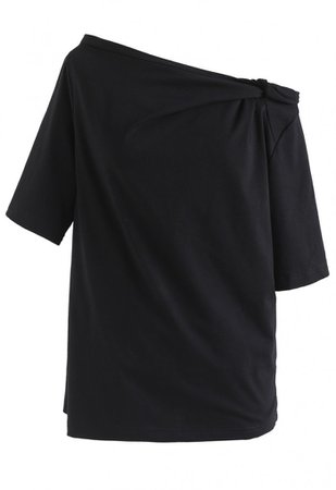 Oblique Shoulder Twist Top in Black - NEW ARRIVALS - Retro, Indie and Unique Fashion