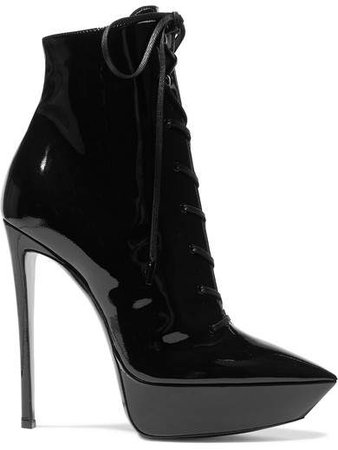 Betty Patent-leather Platform Ankle Boots - Black