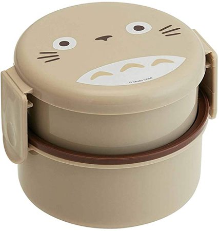 Amazon.com: My Neighbor Totoro 2 Tier Round Bento Lunch Box with Folk (17oz) - Authentic Japanese Design - Microwave Safe - Brown: Kitchen & Dining