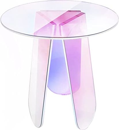 Amazon.com: Acrylic Coffee Table, Iridescent Glass End Table Round Side Table for Home Living Room Office Reception : Home & Kitchen
