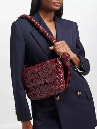 Burgundy Knotted-strap Intrecciato-leather shoulder bag | Bottega Veneta | MATCHES UK