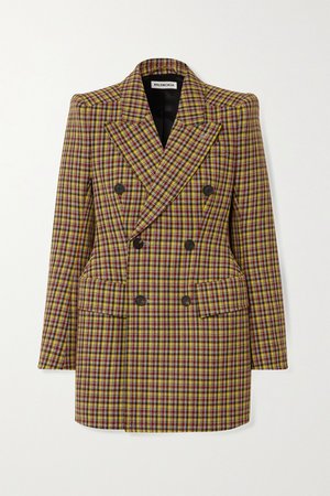 Brown Double-breasted checked wool blazer | Balenciaga | NET-A-PORTER