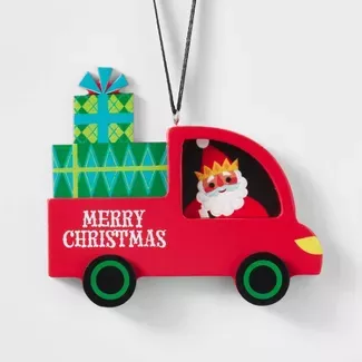Merry Christmas Santa Wood Truck With Gifts Christmas Tree Ornament Red - Wondershop™ : Target