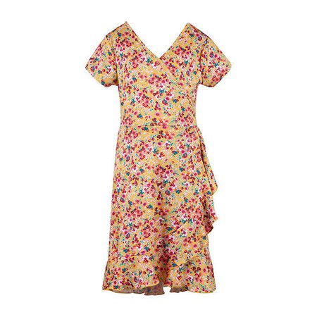 Speechless Big Girls Short Sleeve Cap Sleeve Wrap Dress, Color: Mustard Floral - JCPenney