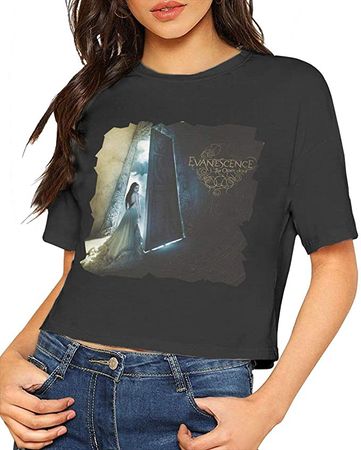 AlbertV Evanescence The Open Door Sexy Exposed Navel Female T-Shirt Bare Midriff Crop Top T Shirts Black XL at Amazon Women’s Clothing store