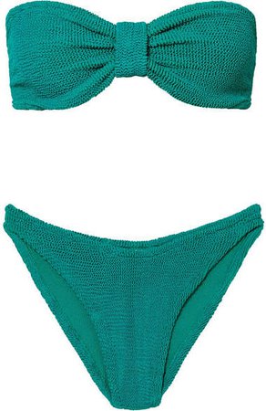 Jean Seersucker Bandeau Bikini - Dark green