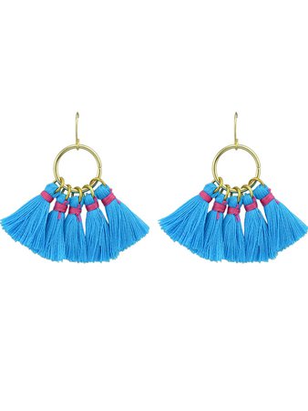 Blue Boho Style Party Earrings Colorful Tassel Drop Earrings