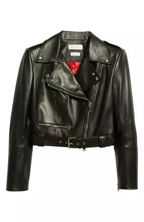 Alexander McQueen Leather Crop Biker Jacket | Nordstrom