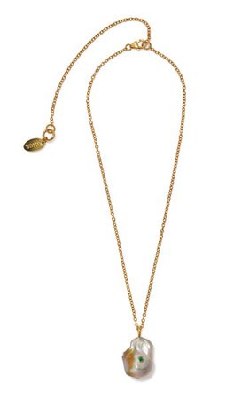 Oasis Gold Vermeil Pearl, Emerald Necklace By Lizzie Fortunato | Moda Operandi