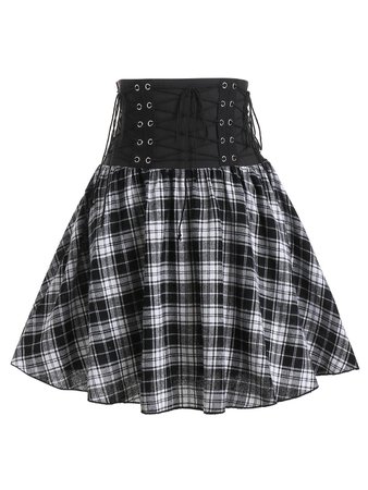 [29% OFF] Plaid Print High Waisted Lace-up Skirt | Rosegal