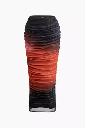 Ombre Ruched Mesh Maxi Skirt – Micas