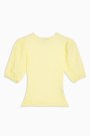 Yellow Textured Puff Sleeve Top | Topshop