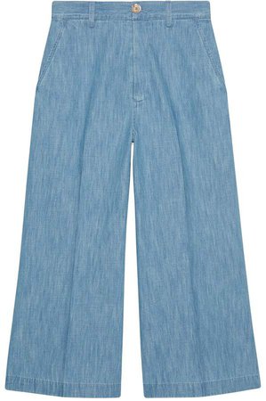 Embroidered denim culotte pant