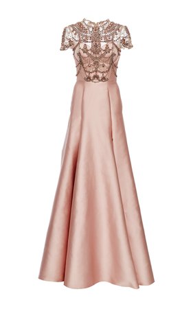 Crystal Necklace Embroidered Duchess Satin Ball Gown by Marchesa | Moda Operandi