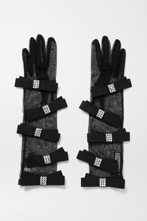 Black Crystal-embellished grosgrain and stretch-tulle gloves | Gucci | NET-A-PORTER