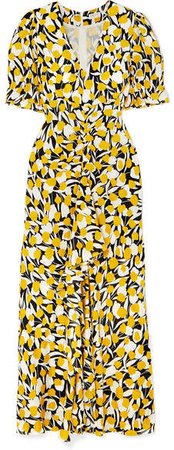 Ariel Ruffled Floral-print Cotton And Silk-blend Dress - Yellow