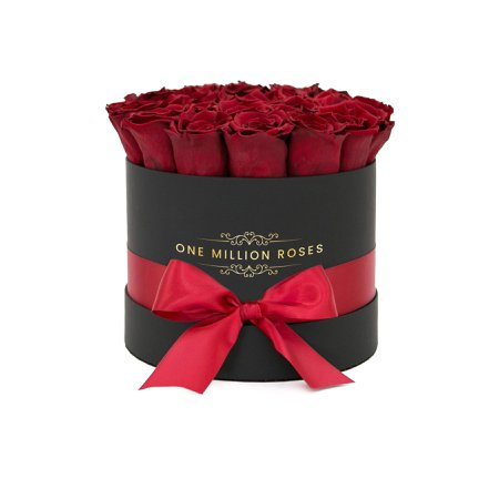 Roses In Medium, Round-shaped Black Box - Million Roses