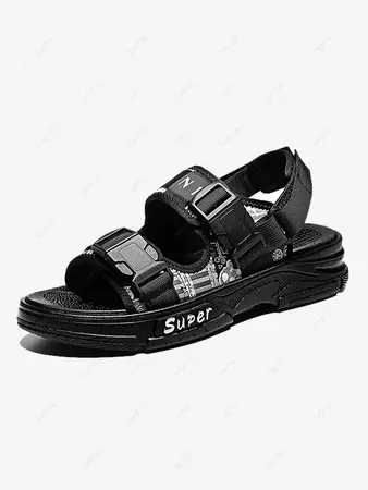 Graphic Push Buckle Double Strap Sports Sandals In BLACK | ZAFUL 2024