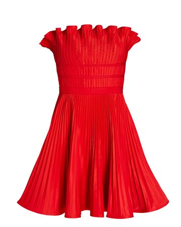 AMUR Lorena Strapless Pleated Mini Dress in red | INTERMIX®