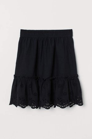 Skirt with Eyelet Embroidery - Black